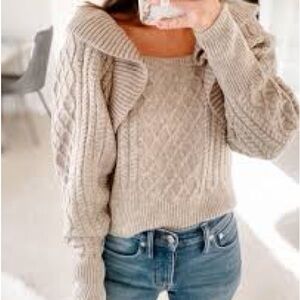 H&M Off-the-Shoulder Knit Sweater in Beige
